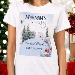 Winter Snowy Bear Bird Mommy to be Baby Shower T-Shirt