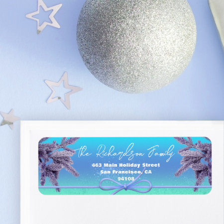  Winter Snowy Bow Tie Pine Branches Return Address