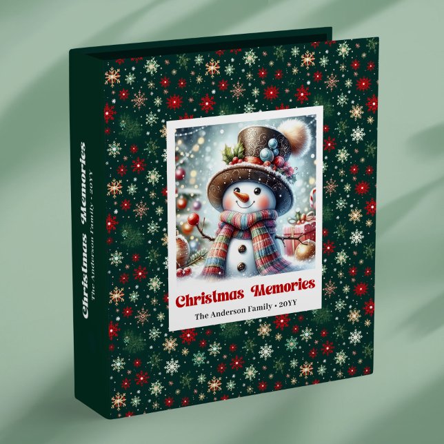 Winter snowy Christmas snowman personalized kids  3 Ring Binder (Winter snowy Christmas snowman personalized kids binder)