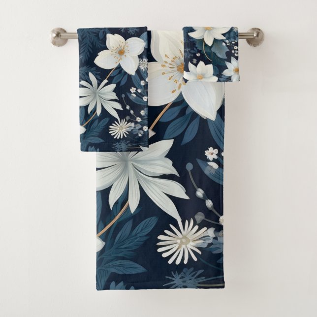 Winter Snowy Flowers Bath Towel Set (Insitu)