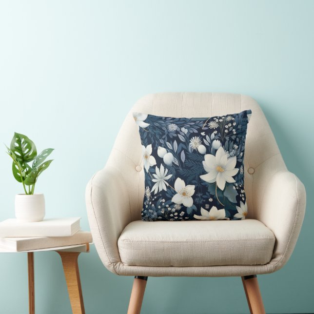Winter Snowy Flowers Throw Pillow (Chair)