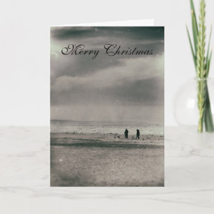 Winter Snowy Lake Michigan People Walking Beach Holiday Card