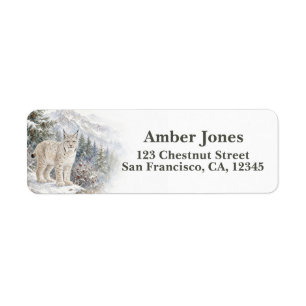 Winter Snowy Lynx Watercolor Label
