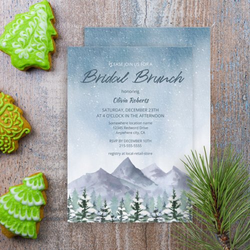 Winter Snowy Mountain Forest Bridal Brunch Invitation