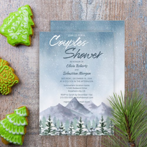 Winter Snowy Mountain Forest Couples Shower Invitation