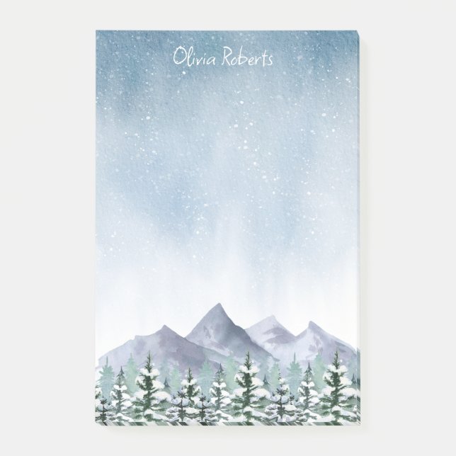 Winter Snowy Mountain Forest Personalized Post-it Notes (Front)