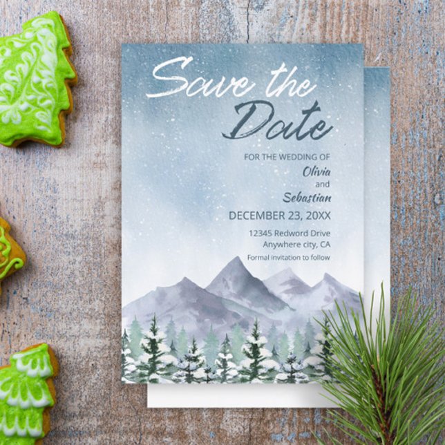 Winter Snowy Mountain Forest Wedding Save The Date (Creator Uploaded)