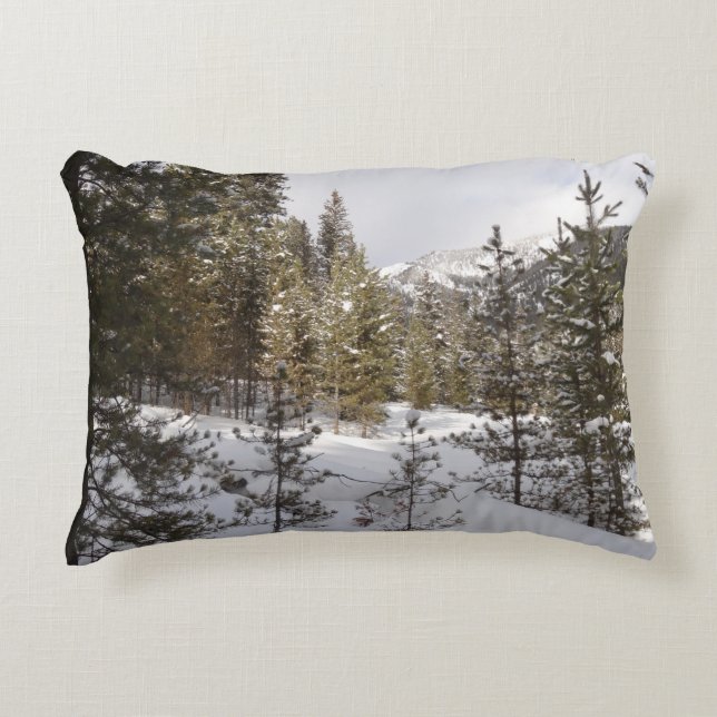 Winter Snowy Mountain Scene in Montana Accent Pillow (Front)