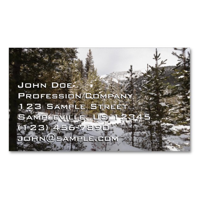 Winter Snowy Mountain Scene in Montana Business Card Magnet (Front)