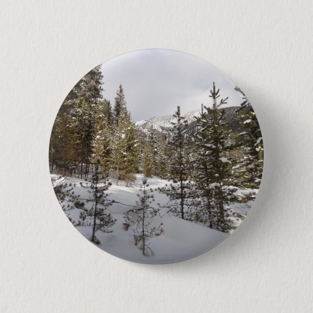 Winter Snowy Mountain Scene in Montana Button (Front)