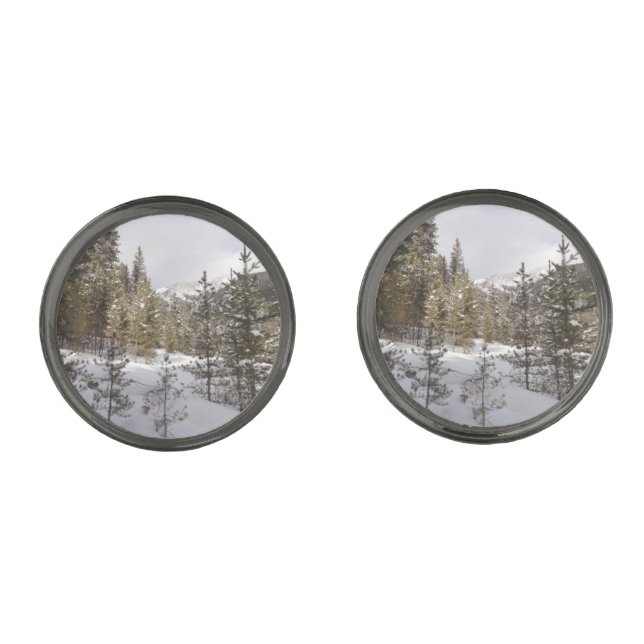 Winter Snowy Mountain Scene in Montana Cufflinks (Front)