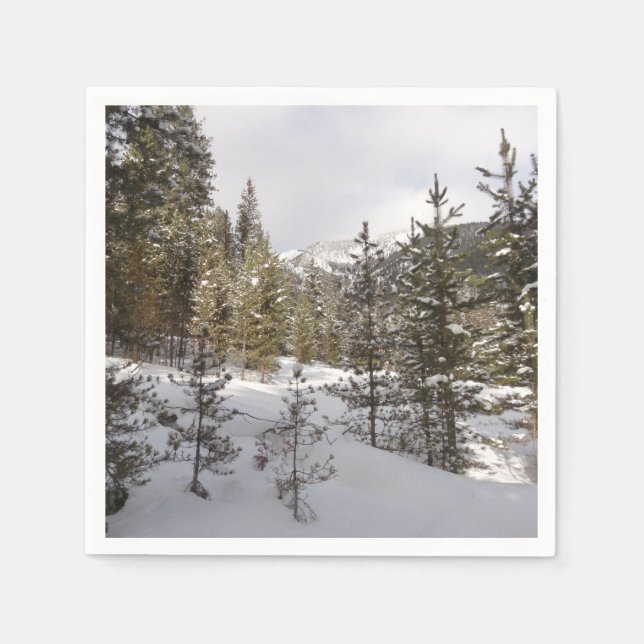 Winter Snowy Mountain Scene in Montana Napkins (Front)