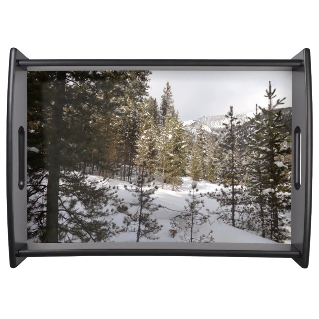 Winter Snowy Mountain Scene in Montana Serving Tray (Front)