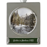 Winter Snowy Mountain Scene in Montana Silver Plated Banner Ornament