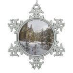 Winter Snowy Mountain Scene in Montana Snowflake Pewter Christmas Ornament