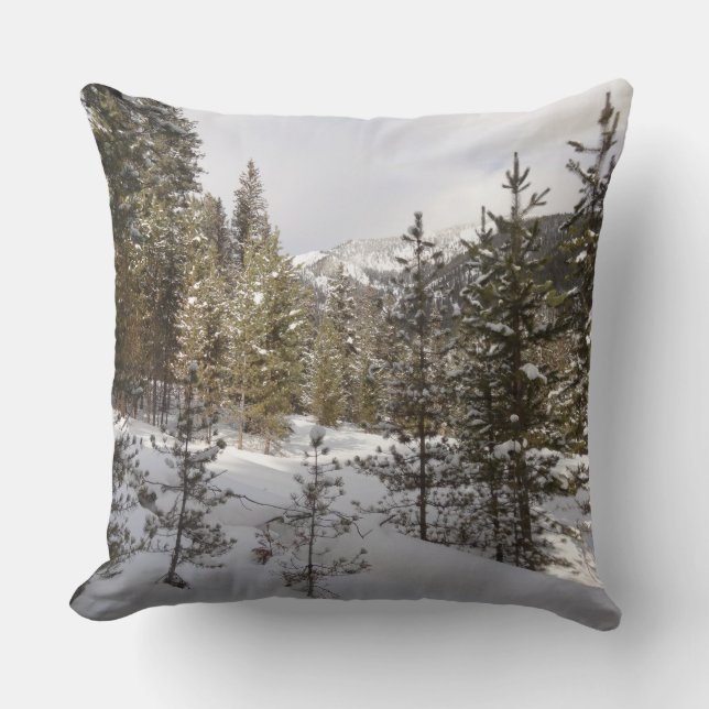 Winter Snowy Mountain Scene in Montana Throw Pillow (Front)