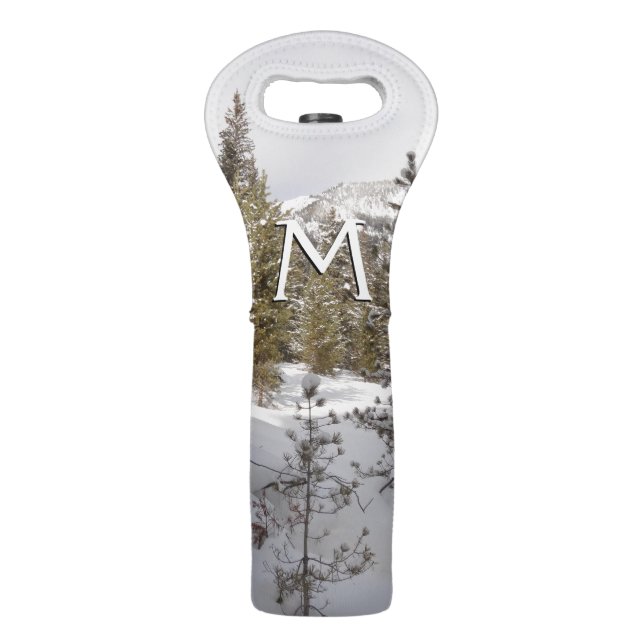 Winter Snowy Mountain Scene in Montana Wine Bag (Front)