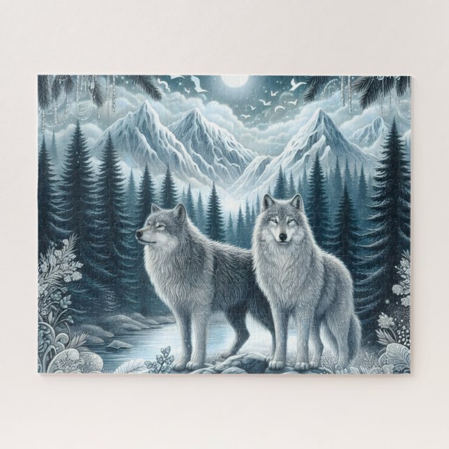Winter Snowy Mountain Wolves Jigsaw Puzzle (Horizontal)