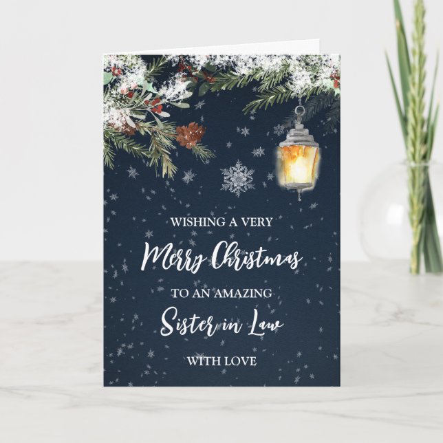 Winter Snowy Night Sister in Law Merry Christmas Card (Front)