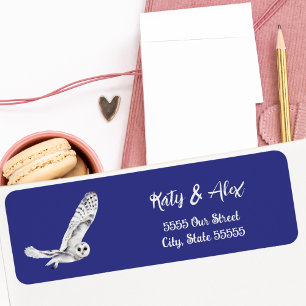 Winter Snowy Owl Watercolor Blue Modern Nature  Label