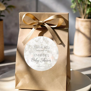 Winter snowy pastel baby shower thank you favor classic round sticker