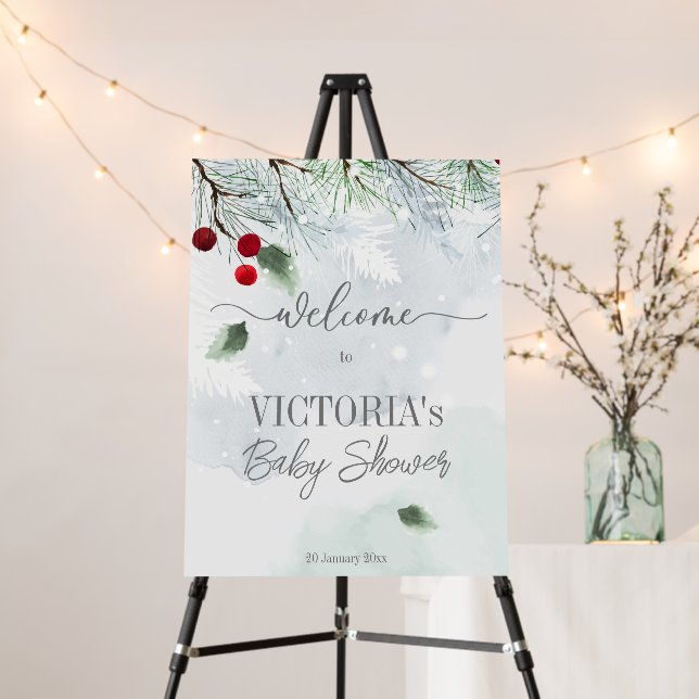 Winter snowy pastel colors baby shower welcome foam board (In Situ (Stand))