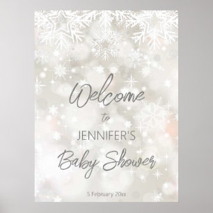 Winter snowy pastel colors baby shower welcome poster
