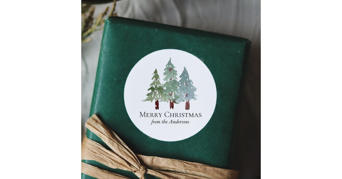 Round Winter Sticker Winter Snowy Pine Christmas Classic Round Sticker | Zazzle