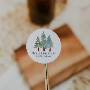 Winter Snowy Pine Christmas  Classic Round Sticker