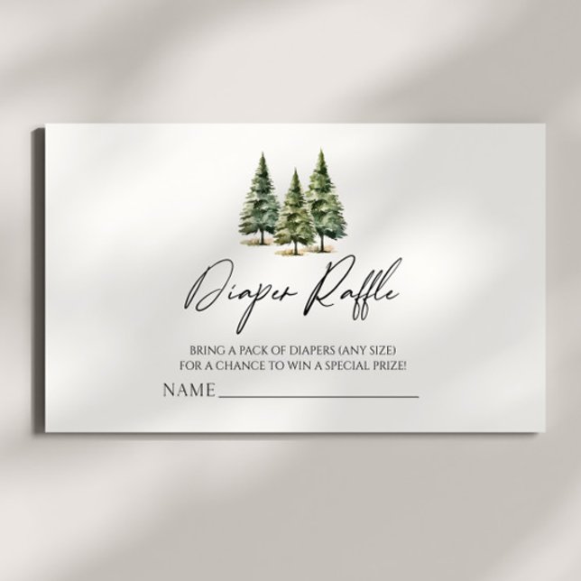 Winter Snowy Pine Tree Baby Shower Diaper Raffle Enclosure Card (Creator Uploaded)