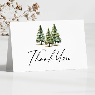Winter Snowy Pine Tree Baby Shower Letterpress Thank You Card