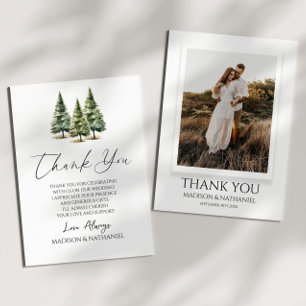 Winter Snowy Pine Tree Custom Photo Wedding Thank You Card
