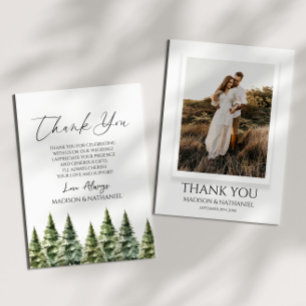 Winter Snowy Pine Tree Custom Photo Wedding Thank You Card