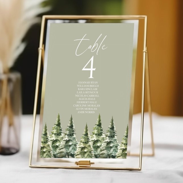 Winter Snowy Pine Tree Forest Wedding Table Number (Creator Uploaded)