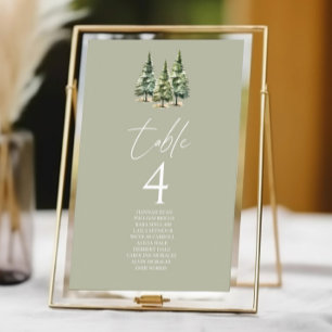 Winter Snowy Pine Tree Forest Wedding Table Number
