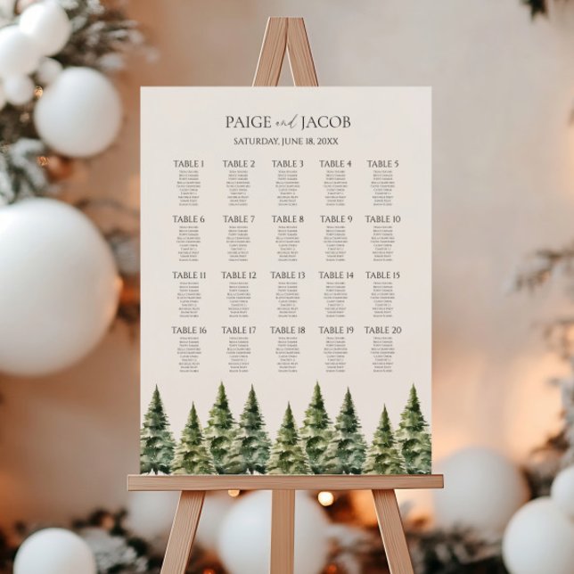 Winter Snowy Pine Tree Large Wedding Seating Chart Foam Board (Creator Uploaded)