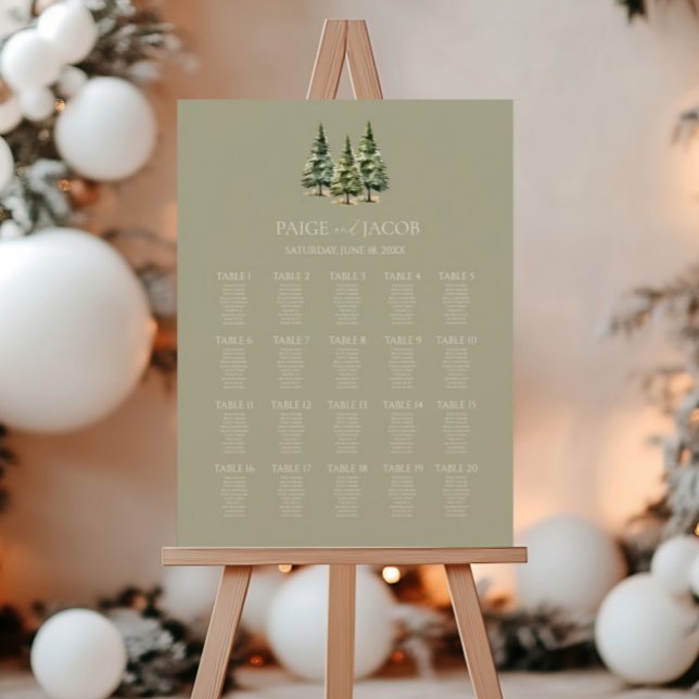 Winter Snowy Pine Tree Large Wedding Seating Chart Foam Board (Creator Uploaded)