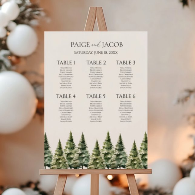 Winter Snowy Pine Tree Small Wedding Seating Chart Foam Board (Creator Uploaded)