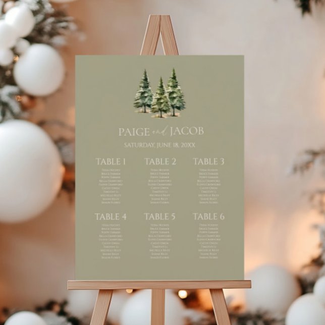 Winter Snowy Pine Tree Small Wedding Seating Chart Foam Board (Creator Uploaded)