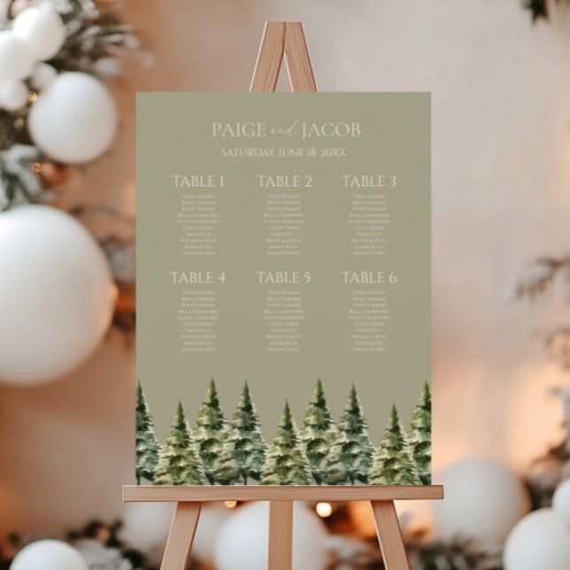 Winter Snowy Pine Tree Small Wedding Seating Chart Foam Board (Creator Uploaded)