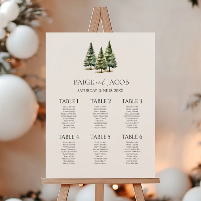 Winter Snowy Pine Tree Small Wedding Seating Chart Foam Board (Creator Uploaded)