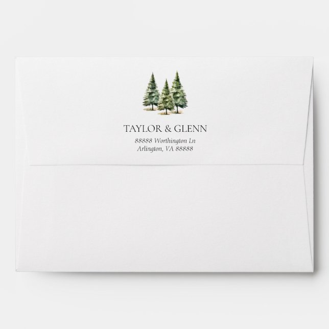 Winter Snowy Pine Tree Wedding Envelope (Back (Top Flap))