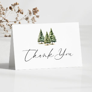 Winter Snowy Pine Tree Wedding Letterpress Thank You Card
