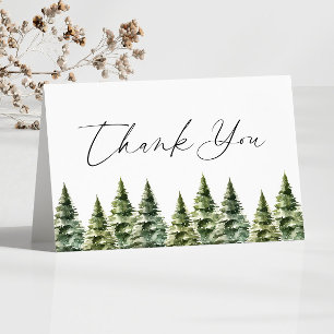 Winter Snowy Pine Tree Wedding Letterpress Thank You Card