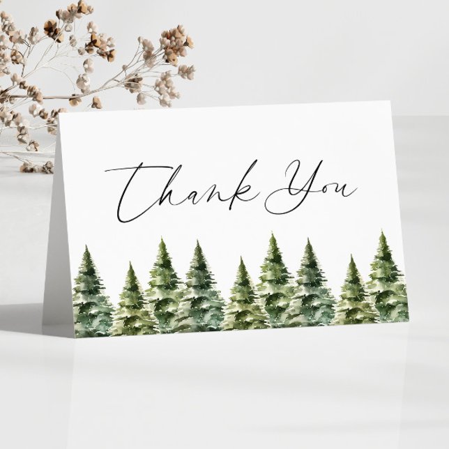 Winter Snowy Pine Tree Wedding Letterpress Thank You Card (Creator Uploaded)
