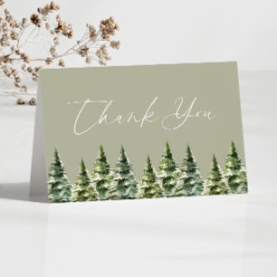 Winter Snowy Pine Tree Wedding Letterpress Thank You Card