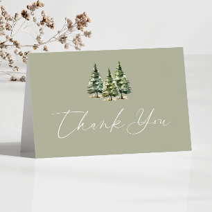 Winter Snowy Pine Tree Wedding Letterpress Thank You Card