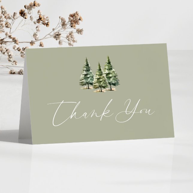 Winter Snowy Pine Tree Wedding Letterpress Thank You Card (Creator Uploaded)