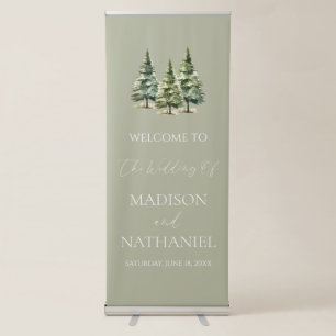 Winter Snowy Pine Tree Wedding Welcome Retractable Banner