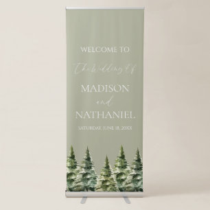 Winter Snowy Pine Tree Wedding Welcome Retractable Banner